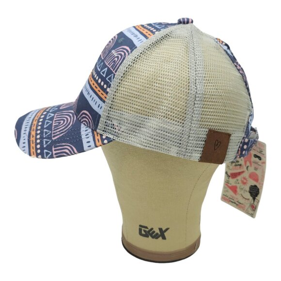 Latched Mama Rainbow Geometric Distressed Ponytail Mesh Strapback Cap Hat NEW - Picture 9 of 12